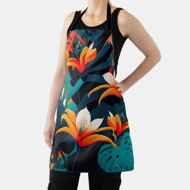 Colorful Elegant Tropical Leaves and Flowers | Apron (Insitu)