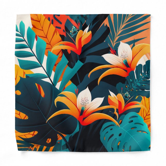 Colorful Elegant Tropical Leaves and Flowers | Bandana (Front)