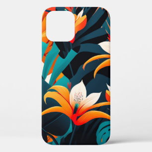 Colorful Elegant Tropical Leaves and Flowers iPhone 12 Pro Case