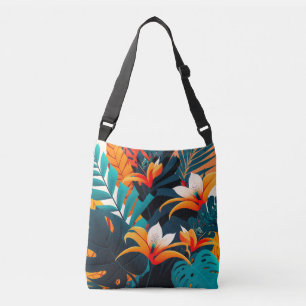 Colorful Elegant Tropical Leaves and Flowers   Crossbody Bag