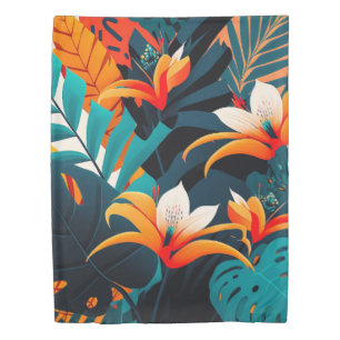 Colorful Elegant Tropical Leaves and Flowers Duvet Cover