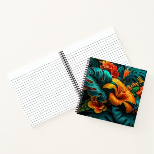 Colorful Elegant Tropical Leaves and Flowers  Notebook