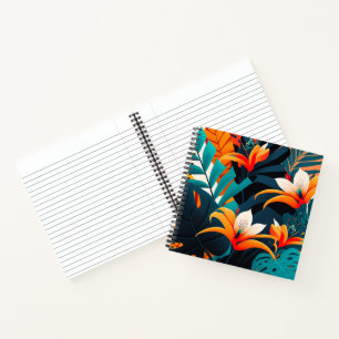 Colorful Elegant Tropical Leaves and Flowers   Notebook