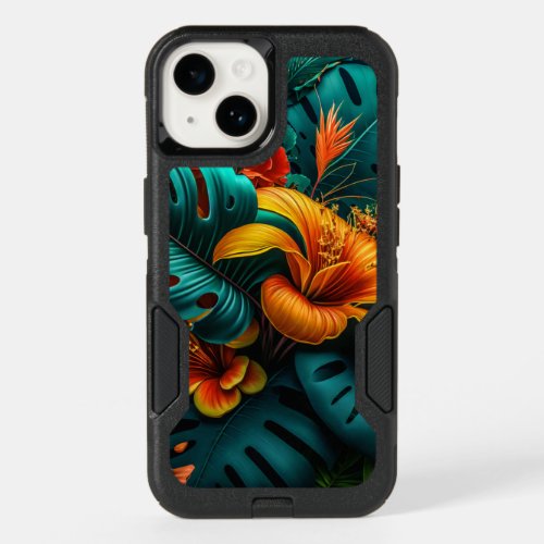 Colorful Elegant Tropical Leaves and Flowers  OtterBox iPhone 14 Case