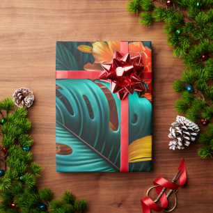 Colorful Elegant Tropical Leaves and Flowers   Wrapping Paper
