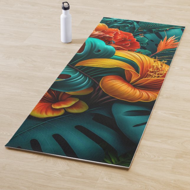 Colorful Elegant Tropical Leaves and Flowers | Yoga Mat (In Situ)