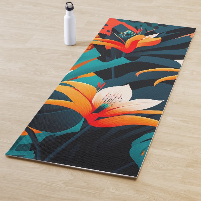 Colorful Elegant Tropical Leaves and Flowers | Yoga Mat (In Situ)