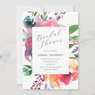 Colorful Elegant Watercolor Floral Bridal Shower Invitation