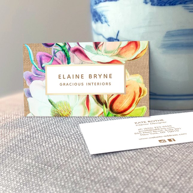 Colorful Elegant Watercolor Magnolia Business Card (Creator Uploaded)