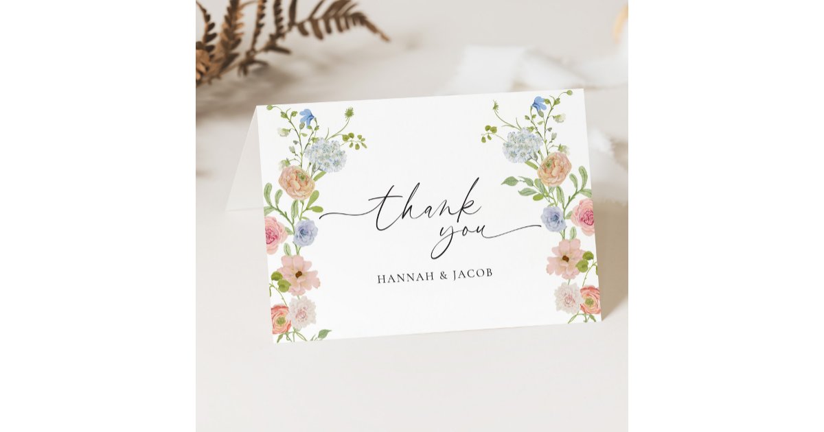 Colorful Elegant Wildflower Floral Wedding Thank You Card | Zazzle