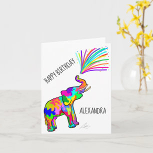 Colorful Elephant Art Happy Birthday Card