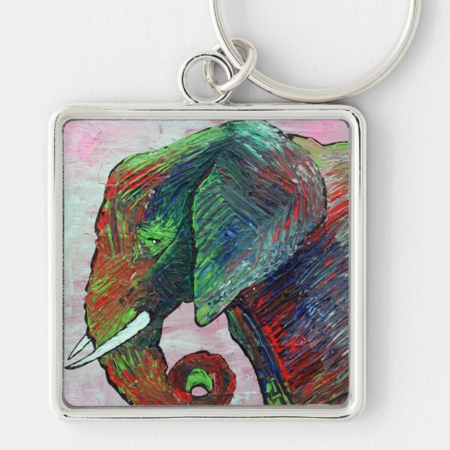 Colorful Elephant Art Keychain (Front)