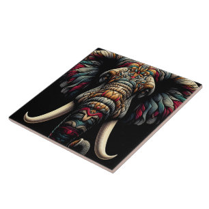 Colorful elephant art with detailed patterns ceramic tile