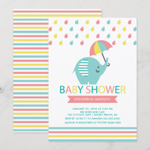 Colorful Elephant Baby Shower Invitation