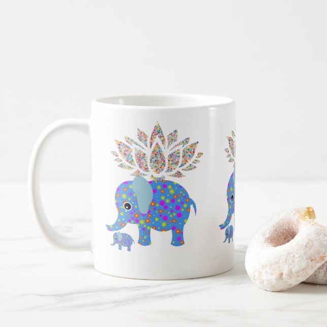 Colorful Elephant Blue Mug (With Donut)