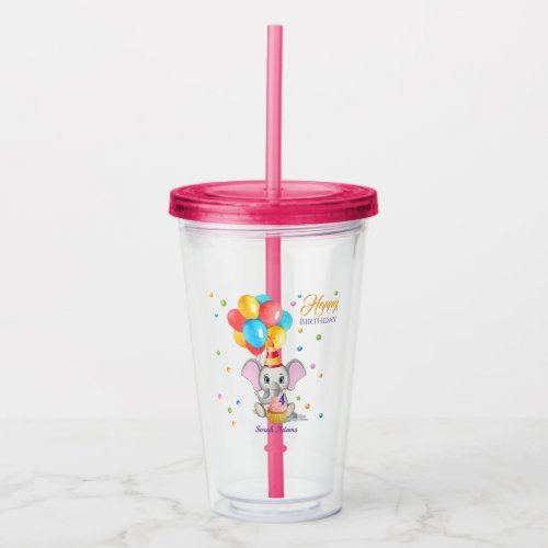 Colorful Elephant Cartoon Kids Birthday Acrylic Tu Acrylic Tumbler