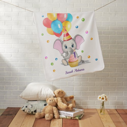Colorful Elephant Cartoon Kids Birthday Baby Blank Baby Blanket
