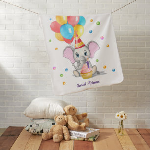 Colorful Elephant Cartoon Kids Birthday Baby Blank Blanket