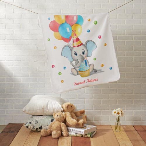 Colorful Elephant Cartoon Kids Birthday Baby Blanket