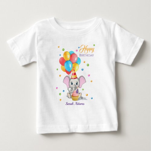 Colorful Elephant Cartoon Kids Birthday Baby T_Shi Baby T_Shirt
