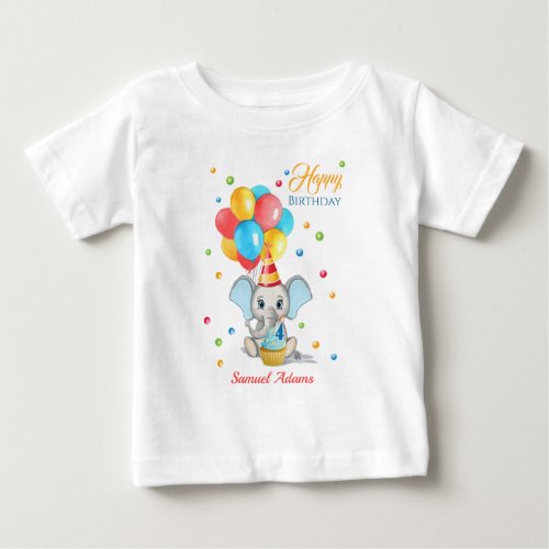 Colorful Elephant Cartoon Kids Birthday Baby T_Shirt
