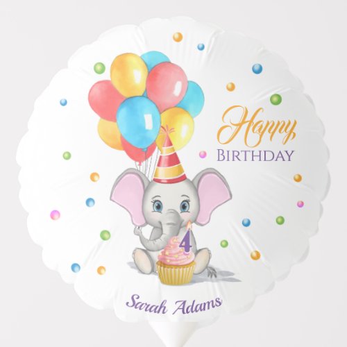 Colorful Elephant Cartoon Kids Birthday Balloon