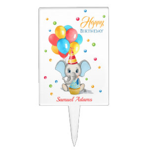 Colorful Elephant Cartoon Kids Birthday Cake Topper