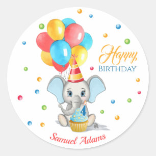 Colorful Elephant Cartoon Kids Birthday Classic Round Sticker