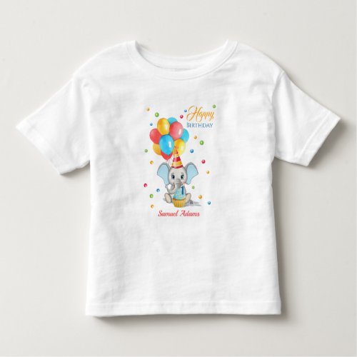 Colorful Elephant Cartoon Kids Birthday Toddler T_shirt