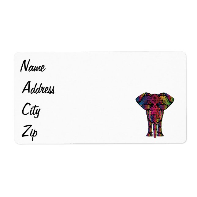 Colorful elephant cartoon label (Front)