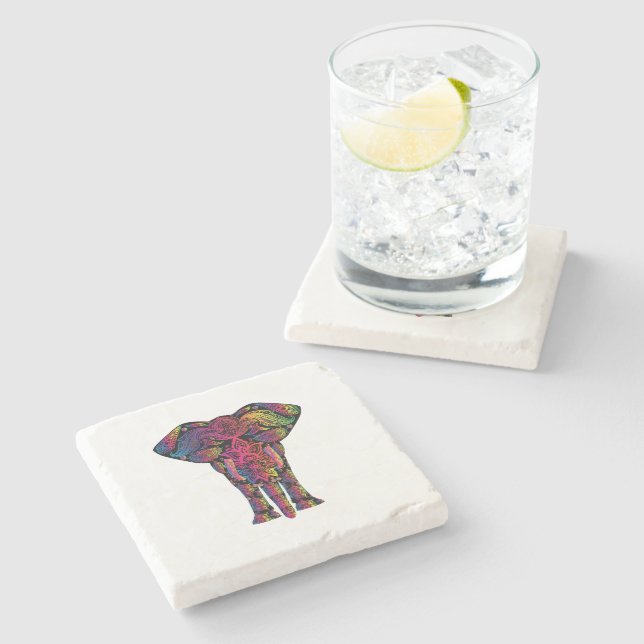 Colorful elephant cartoon stone coaster (Side)