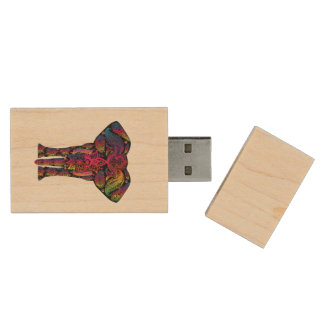 Colorful elephant cartoon wood USB flash drive