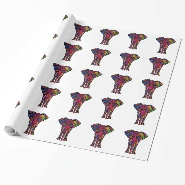 Colorful elephant cartoon wrapping paper (Unrolled)