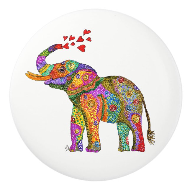 Colorful Elephant Door Knob - Ceramic (Front)