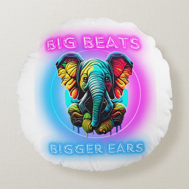 Colorful elephant face round pillow (Front)