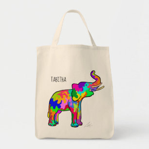 Colorful Elephant Hand-Painted Modern Art Tote Bag