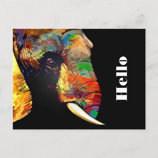 Colorful Elephant Head Portrait Drawing Postcard (Front)