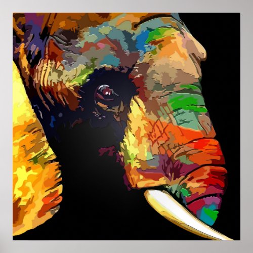 Colorful Elephant Head Portrait Drawing Poster