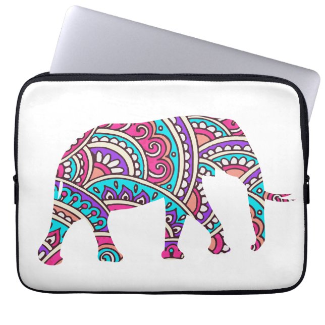 Colorful elephant laptop sleeve (Front)