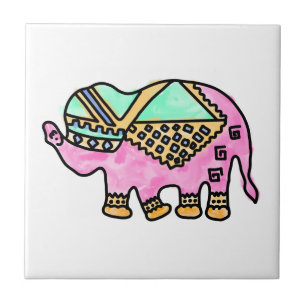 Colorful elephant modern watercolor ceramic tile