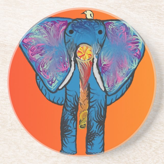Colorful Elephant on Sandstone Coaster (Front)