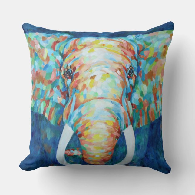Colorful Elephant Throw Pillow (Front)