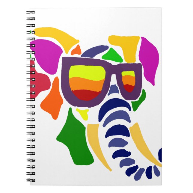 Colorful Elephant Wearing Sunglasses Abstract Notebook (Front)