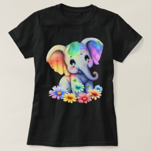 Colorful Elephant With Flowers In Watercolor T-Shirt