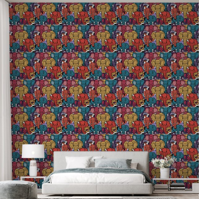 Colorful Elephants Abstract Wallpaper (Bedroom)