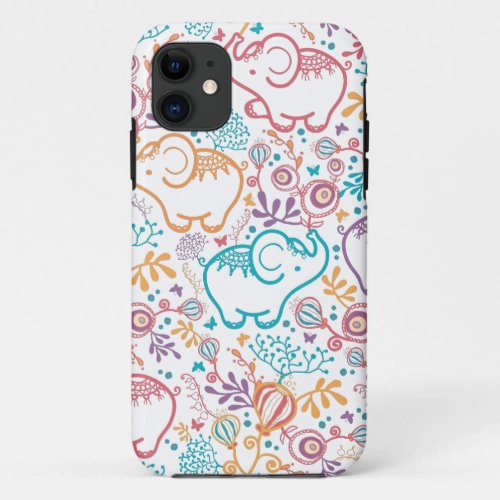 Colorful Elephants And Flowers iPhone 11 Case