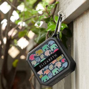 Colorful Elephants, Elephant Pattern, Your Name Bluetooth Speaker