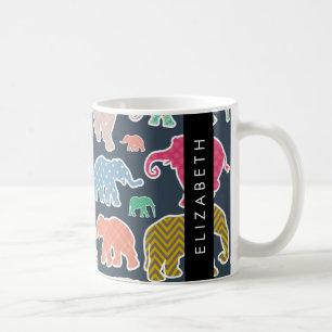 Colorful Elephants, Elephant Pattern, Your Name Coffee Mug