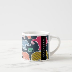 Colorful Elephants, Elephant Pattern, Your Name Espresso Cup