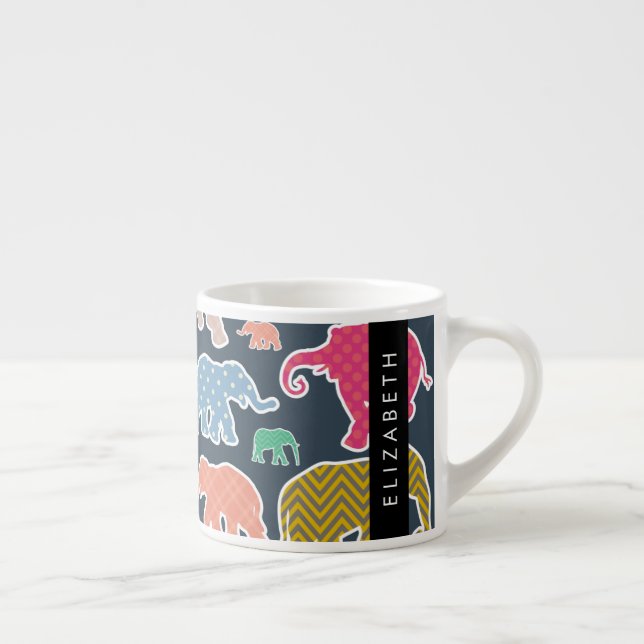 Colorful Elephants, Elephant Pattern, Your Name Espresso Cup (Right)